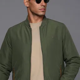 Louis Philippe Solid Stand Collar Bomber Jacket-image-29