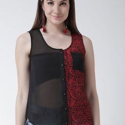 KASSUALLY Women Black & Red Regular Fit Printed Casual Sheer Shirt-40