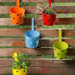 green girgit Set of 5 Polka-Dot Printed Planters-4