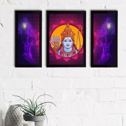 eCraftIndia Set of 3 Blue & Yellow Lord Ram Satin Matt Textured UV Wall Art-image-75