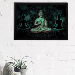eCraftIndia Black & Green Meditating Lord Buddha Satin Matt Textured UV Wall Painting-image-56