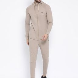 Invincible Men Beige Solid Slim-Fit Tracksuit-image-49