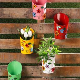 green girgit Set of 5 Printed Half Moon Planters-5