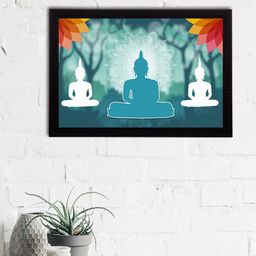 eCraftIndia Blue & White Meditating Lord Buddha Satin Matt Texture UV Wall Art-image-71