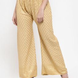 Miaz Lifestyle Women Beige Coloured Embroidered Wide-Leg Palazzo-picture-13