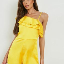 Boohoo Satin Finish Ruffled One-Shoulder Playsuit-picture-6