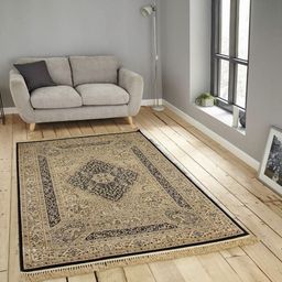 OBSESSIONS Beige & Black Ethnic Motifs Anti-Skid Carpet-6