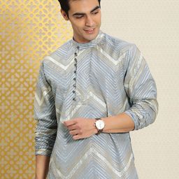 House of Pataudi Men Jashn Blue Embroidered Kurta-image-49