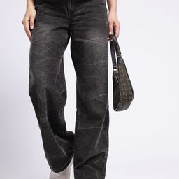 glitchez Women Cool Vibe Crinkle Effect Baggy Wide Leg Light Fade Jeans-image-20