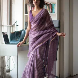 Suta Purple Color Cotton Zari Saree-image-15