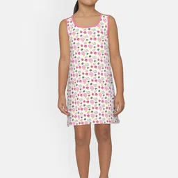 SINI MINI Girls White & Pink Printed Nightdress-image-84
