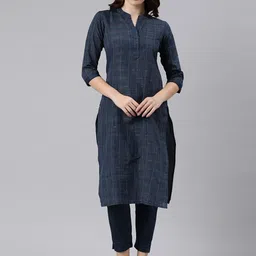 KALINI Checked Mandarin Collar Kurta With Trousers-1