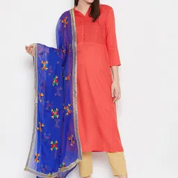 WEAVERS VILLA Blue & Yellow Phulkari Embroidered Dupatta-picture-44