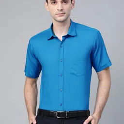 MANQ Men Blue Semi-Slim Fit Solid Formal Shirt-image-40