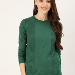 DressBerry Women Green Ribbed Pullover Sweater-image-66