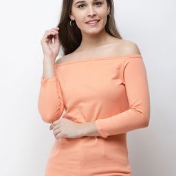 Cation Women Orange Solid Bardot Top-image-54