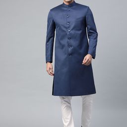 Luxrio Men Navy Blue Solid Slim Fit Sherwani with Trousers-picture-56