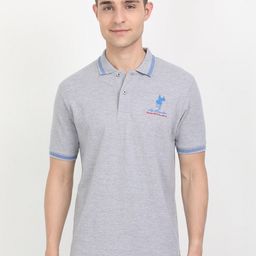 Masculino Latino Men Grey Melange Printed Polo Collar T-shirt-image-42