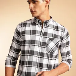 French Connection Pure Cotton Button-Down Collar Checked Casual Shirt-image-34