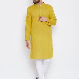even Men Yellow Solid Straight Kurta-image-94