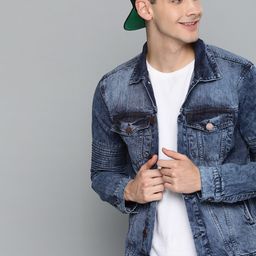 HERE&NOW Men Blue Washed Denim Jacket-picture-50