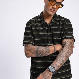glitchez Street Savvy Striped Waffle Textured Relaxed Fit Shirt-image-35