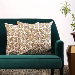 Contrast Living Set Of 2 Green & Brown Floral Printed Square Cushion Covers-19