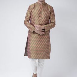 DEYANN Men Green & Peach-Coloured Printed Straight Kurta-image-44