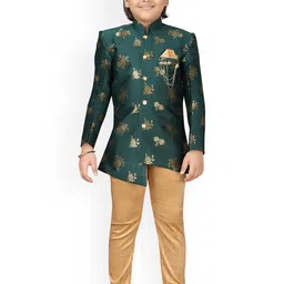 Aj DEZInES Boys Green & Gold-Coloured Sherwani Set-picture-17