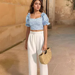Stylecast X Hersheinbox Floral Printed Sweetheart Neck Puff Sleeves Smocking Crop Top-image-78