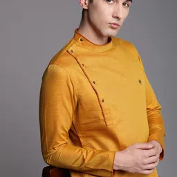 Manyavar Men Mustard Yellow Cotton Kurta-image-95