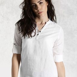 Roadster White Pure Cotton Top With Roll-Up Sleeves-picture-17