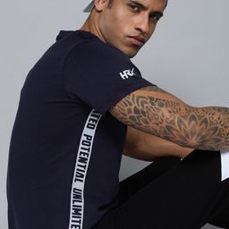 HRX by Hrithik Roshan Men Navy Blue Typography Printed Pure Cotton T-shirt-image-46