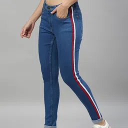 Enviously Young Women Blue Slim Fit Mid-Rise Clean Look Stretchable Side Striped Jeans-46