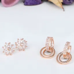 AMI Rose Gold Set of 2 Contemporary Stud Earrings-10