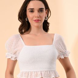 DressBerry Women Puff Sleeve Peplum Crop Top-picture-39