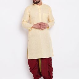 SOJANYA Men Yellow & Maroon Solid Kurta with Dhoti Pants-picture-20