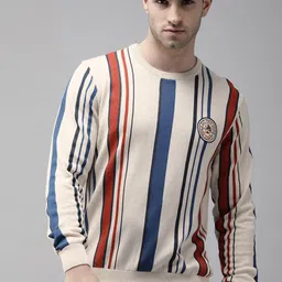 U S Polo Assn Denim Co Men Off White & Blue Striped Pullover-picture-8
