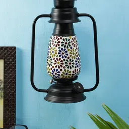 Devansh Multicoloured Solid Traditional Mosaic Glass Lantern Shaped Wall Lamp-13