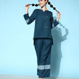 Bannos Swagger Colourblocked Top With Palazzos-image-41
