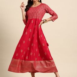 Gerua By Libas Magenta  Gold-Toned Ethnic Motifs Ethnic Midi Dress-11