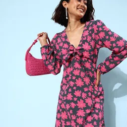 Mast & Harbour Floral Printed Tie-Up Neck A-Line Mini Dress-picture-40
