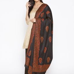 WEAVERS VILLA Women Black & Brown Woven Design Shawl-picture-56