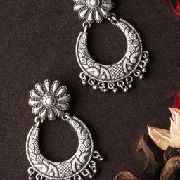 Rubans Silver-Toned & White Contemporary Chandbalis-image-66