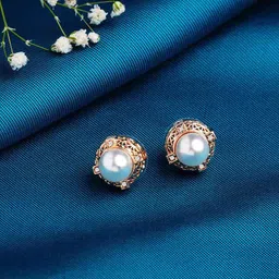 AMI Rose Gold Plated White Circular Studs Earrings-17