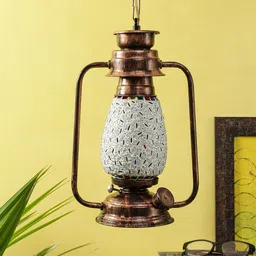 Devansh Multicoloured Self Design Mosaic Glass Hanging Lantern-16