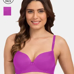 Tweens Pack Of 2 Purple Solid Non-Wired Lightly Padded T-shirt Bras TW-9199-2PC-PUR-30B-image-64