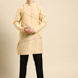 Anouk Men Cream-Coloured Embroidered Kurta with Trousers-12
