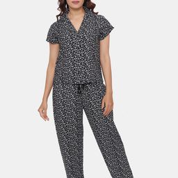 ESTERIA Lapel Collar Floral Printed Night suit-image-26