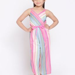 Nauti Nati Girls Pink & Blue Striped Basic Jumpsuit-image-18